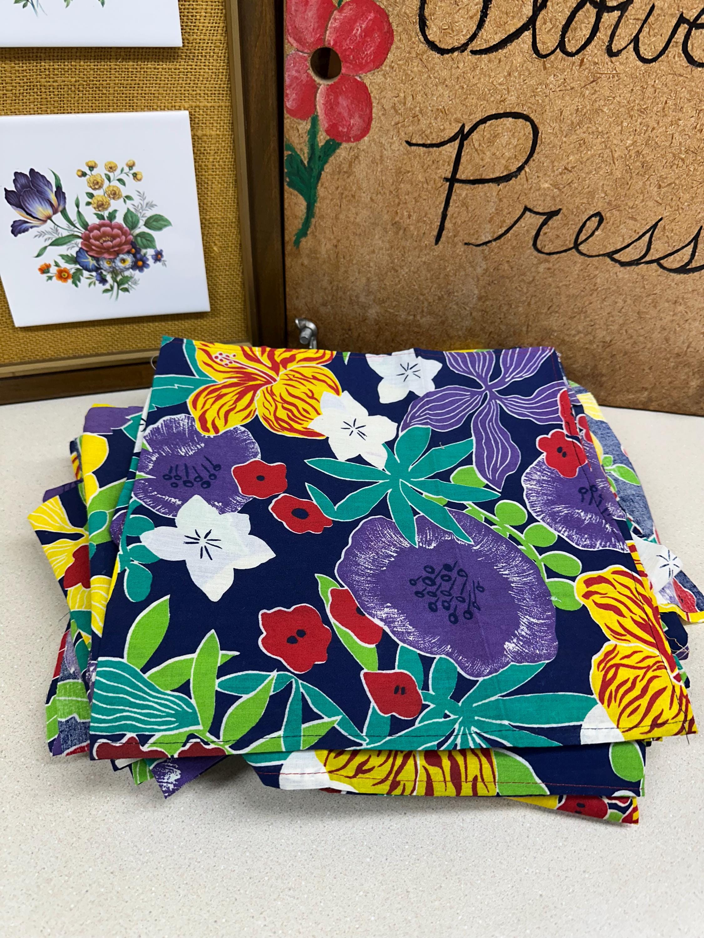 Vintage Floral Fabric Pieces: Retro Sewing Material, Unfinished Projects