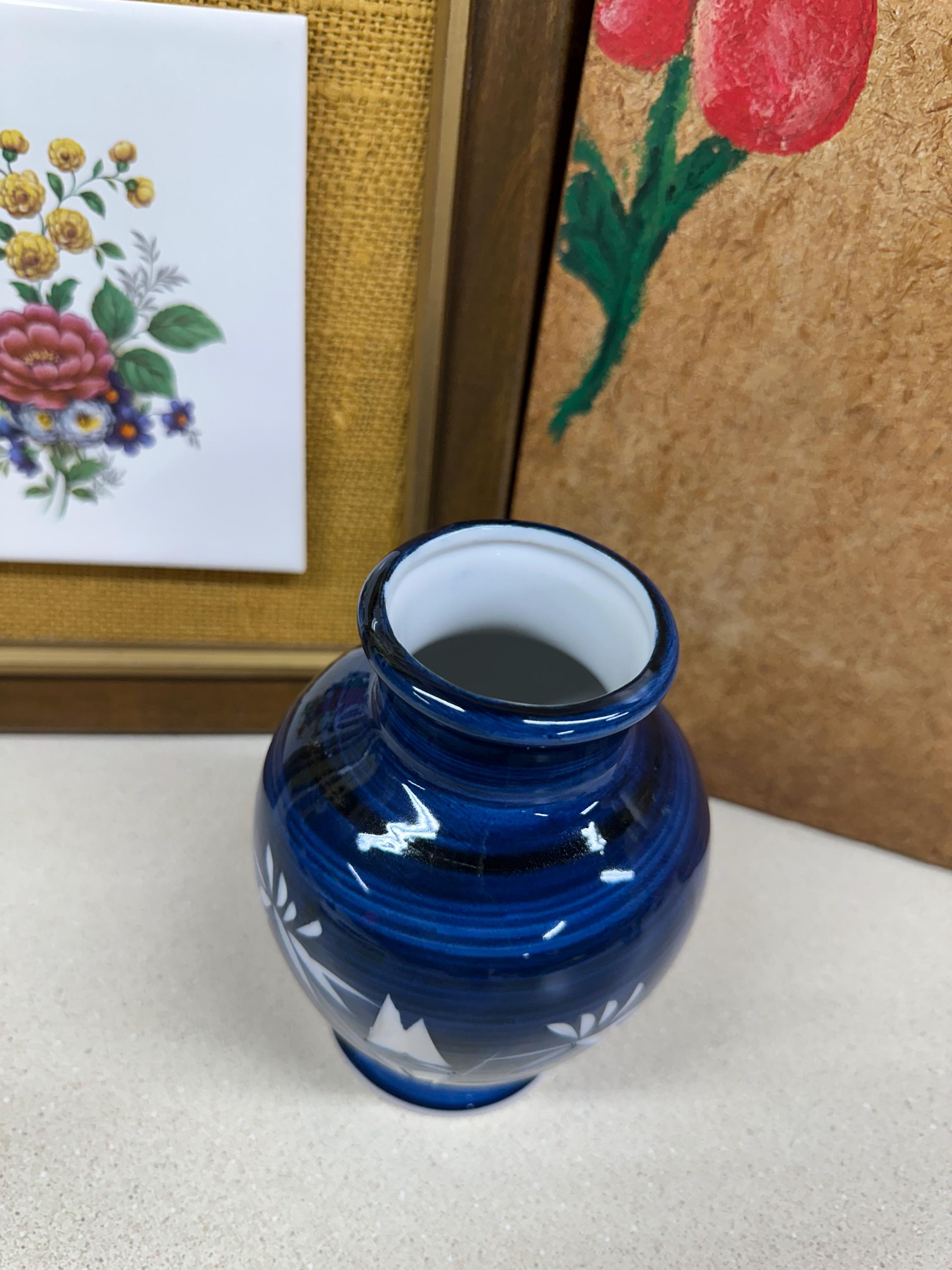 Blue Cut Glass Vase: Vintage Cottagecore Tablescape Decor