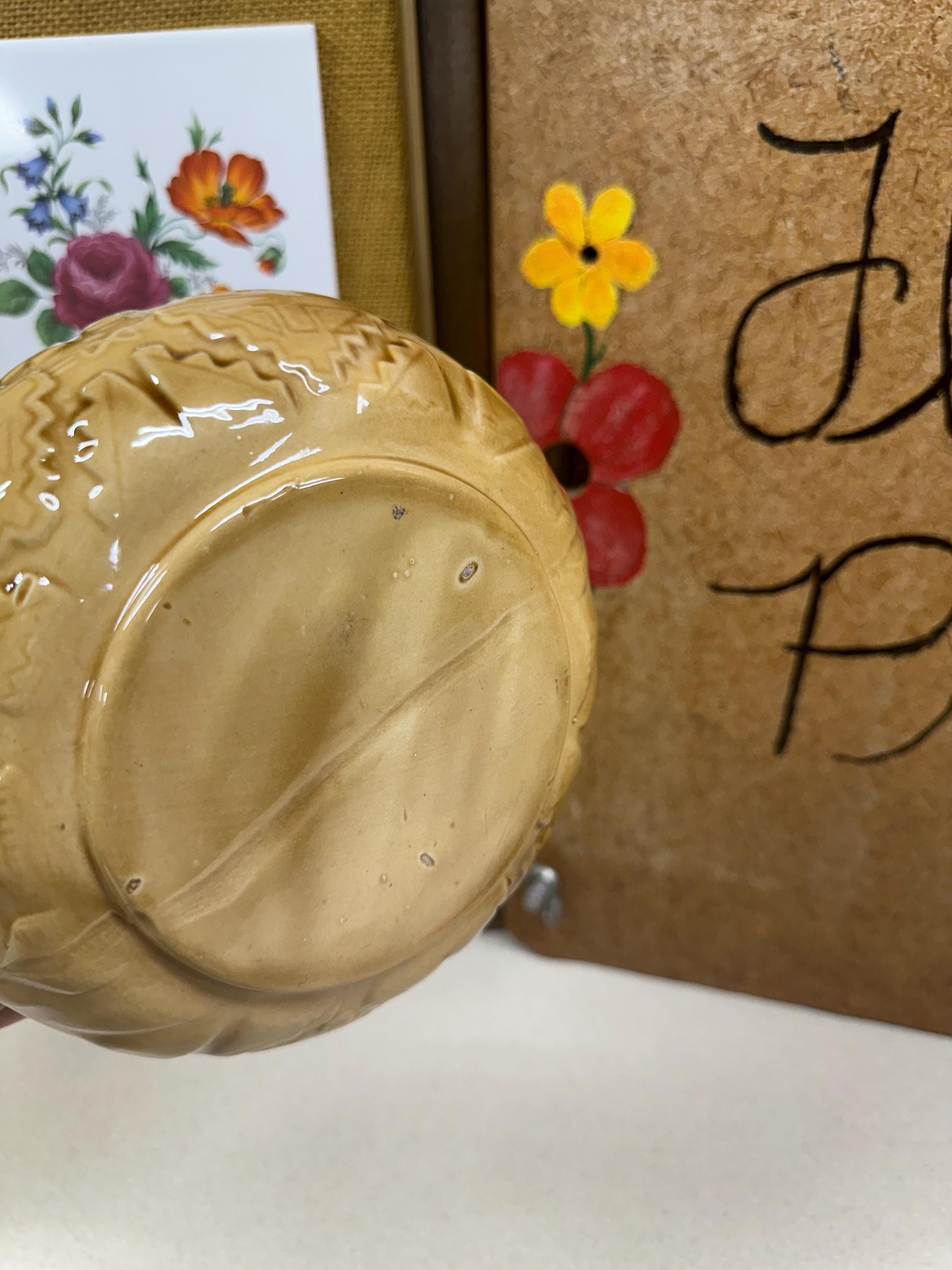 Vintage Planter/ Pot/ Plants/ Tan/ Natural/ Succulents/ Plant Vessel/ Retro/ Native American Print