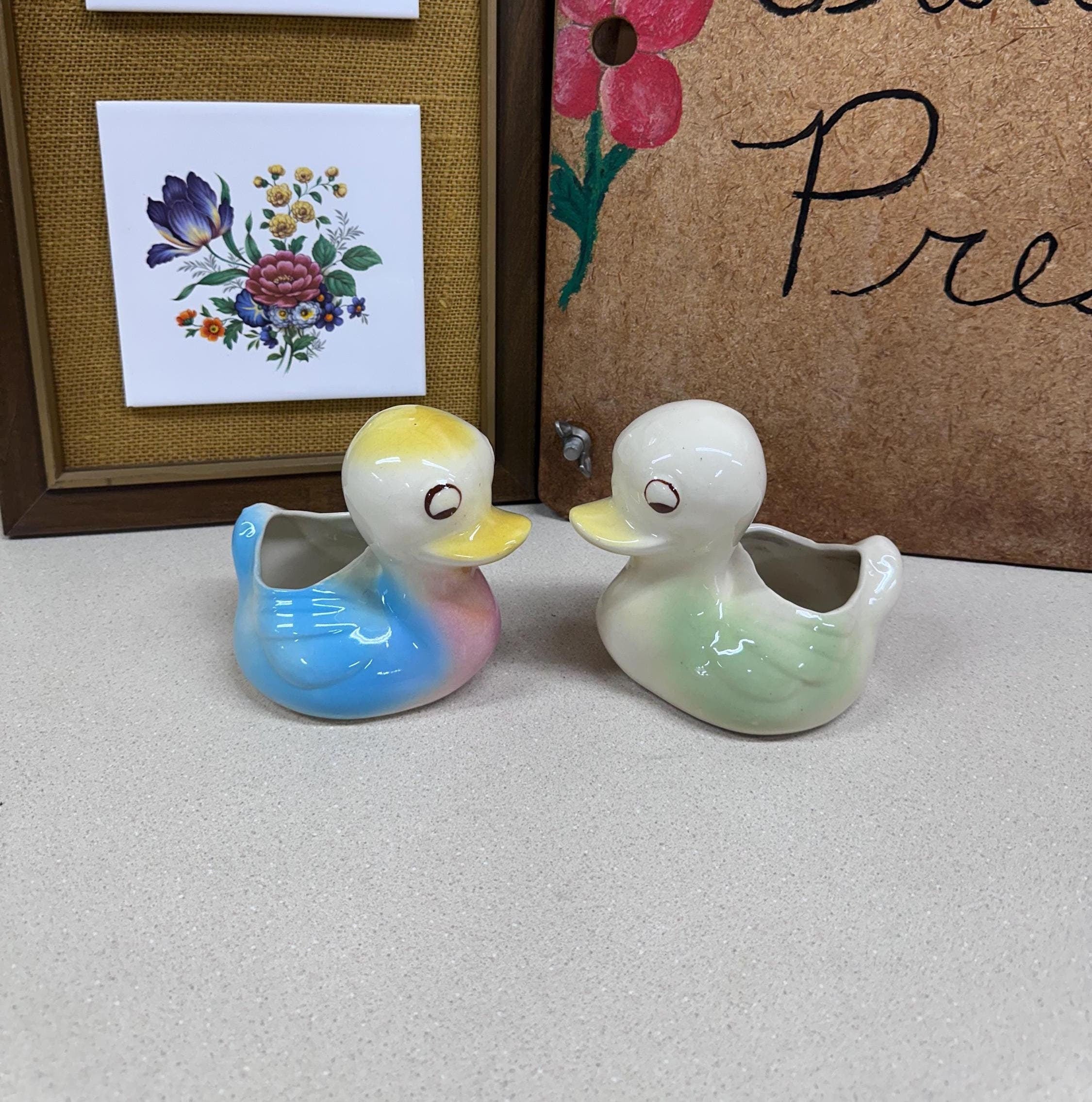 Vintage Planters Pots Ducks Set of 2 Plant Vessel USA Pottery