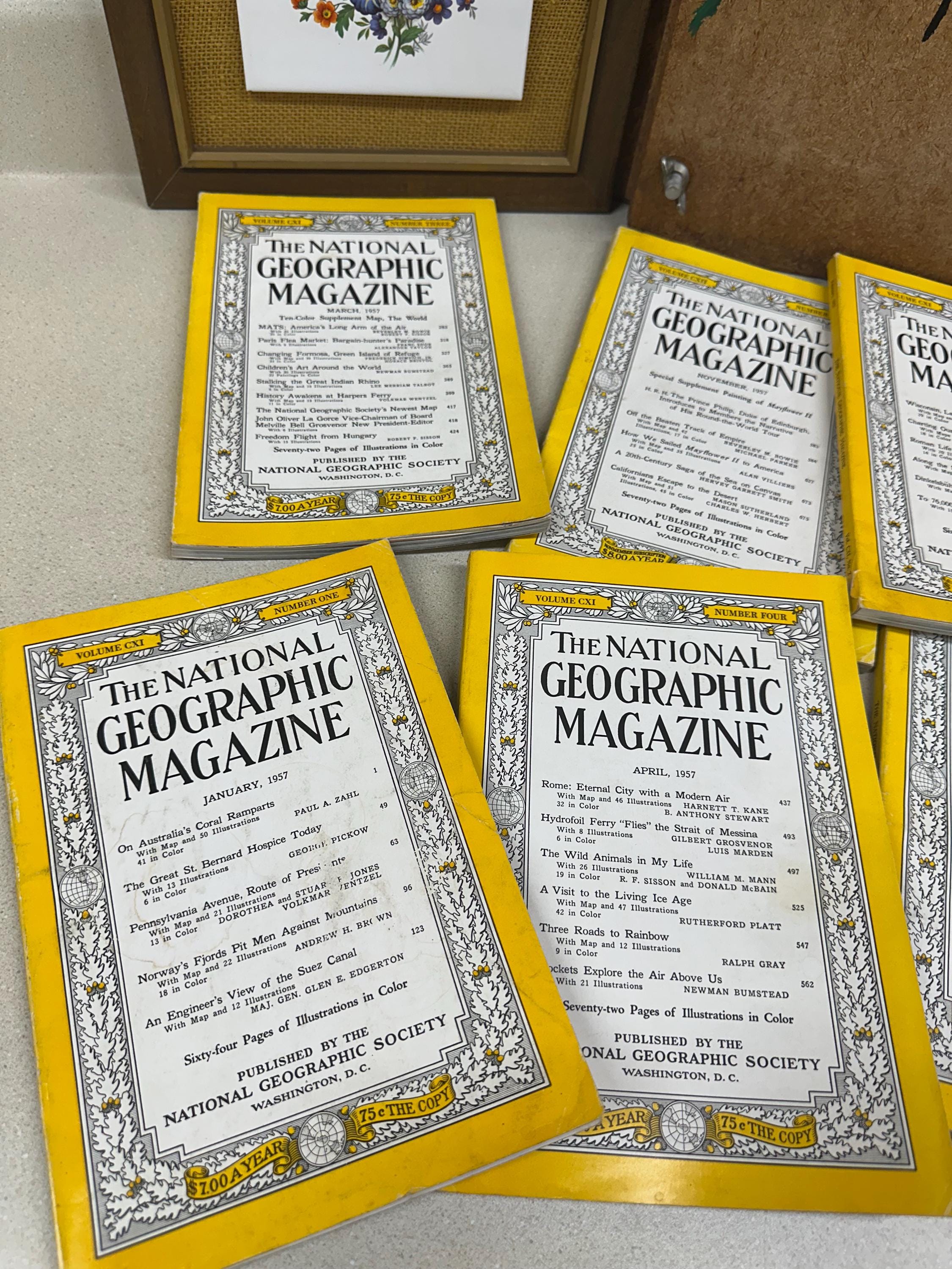 Vintage 1957 National Geographic Magazine Set: Ads, Articles, Photographs Set of 7