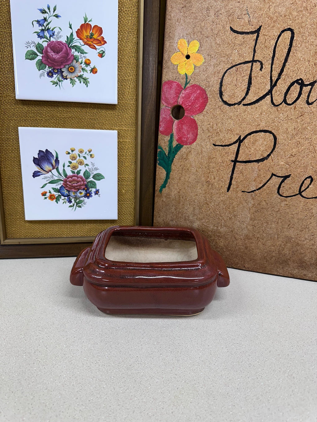 Vintage Planter Pot Succulents Plant Vessels Natural Dark Brownish Brick Red