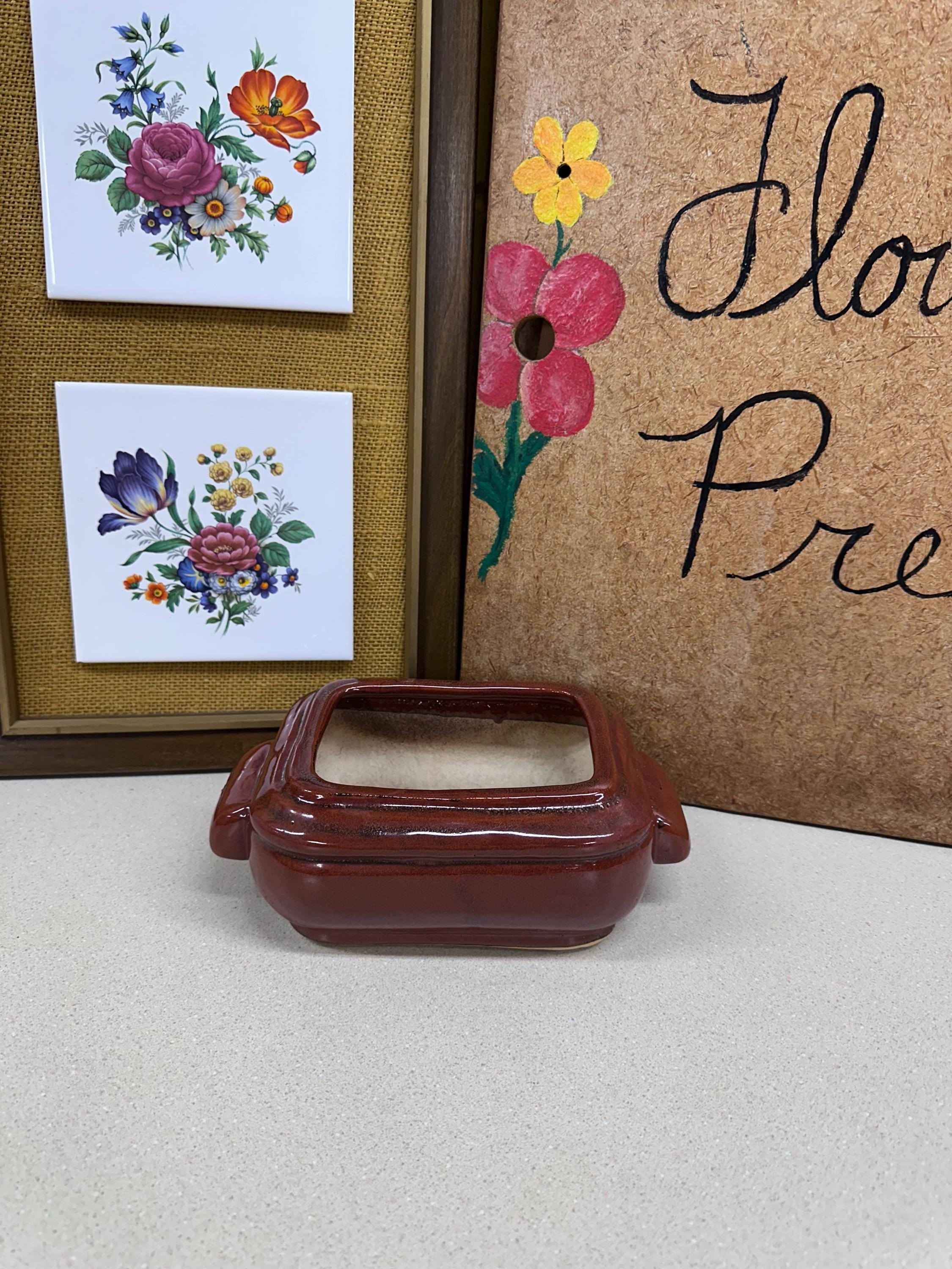 Vintage Planter Pot Succulents Plant Vessels Natural Dark Brownish Brick Red