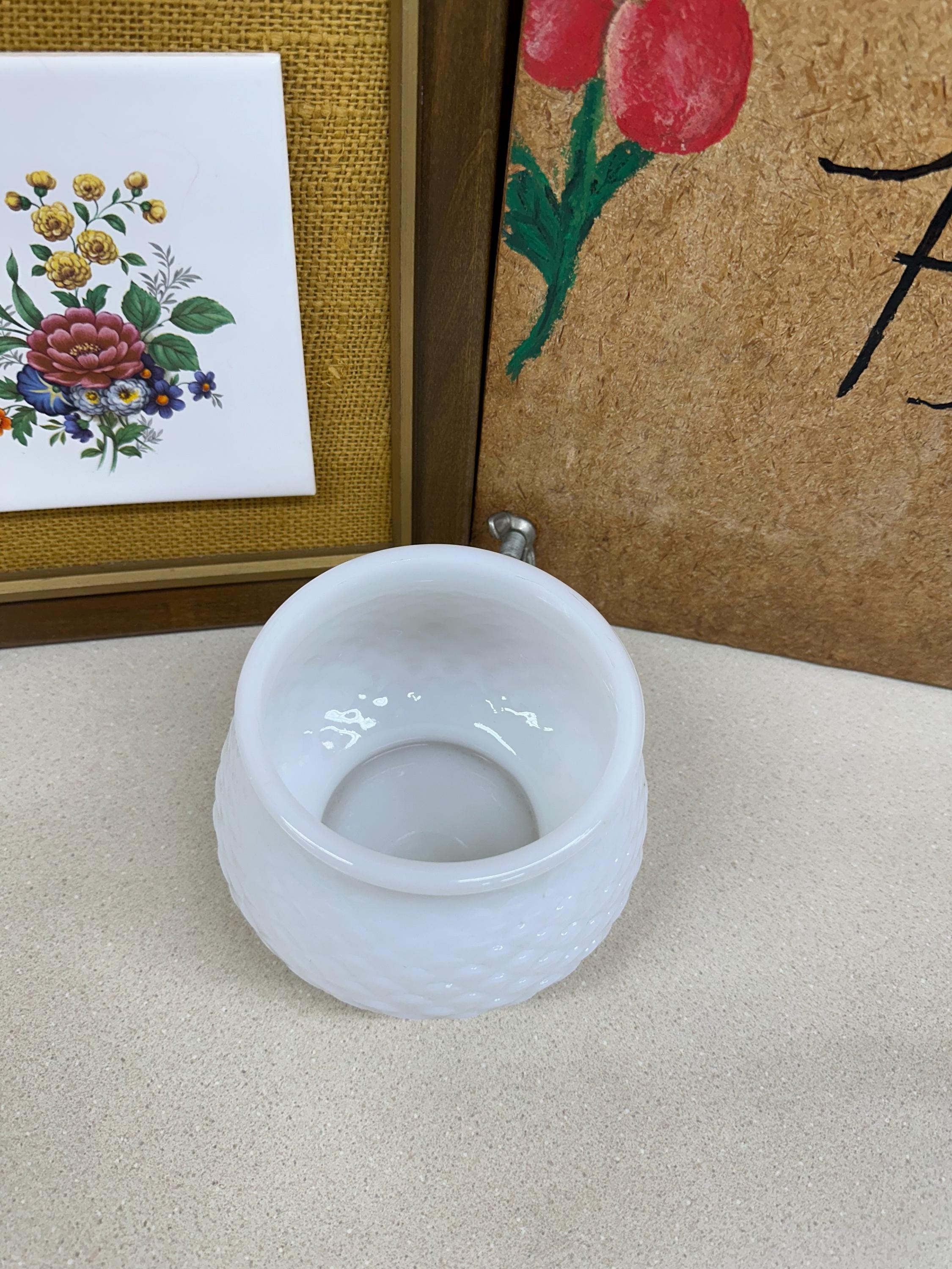 Vintage Planter White Milk Glass Vase Fish Scale Pattern Dish USA Made EO Brody