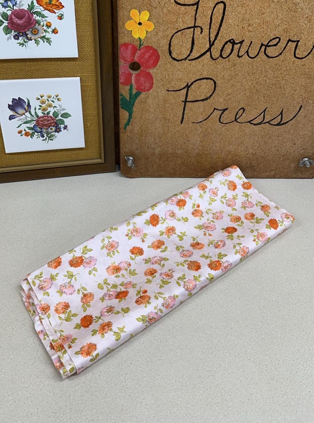 Vintage Floral Fabric: Pink, Orange & Green Textiles - 34 x 106 Inches