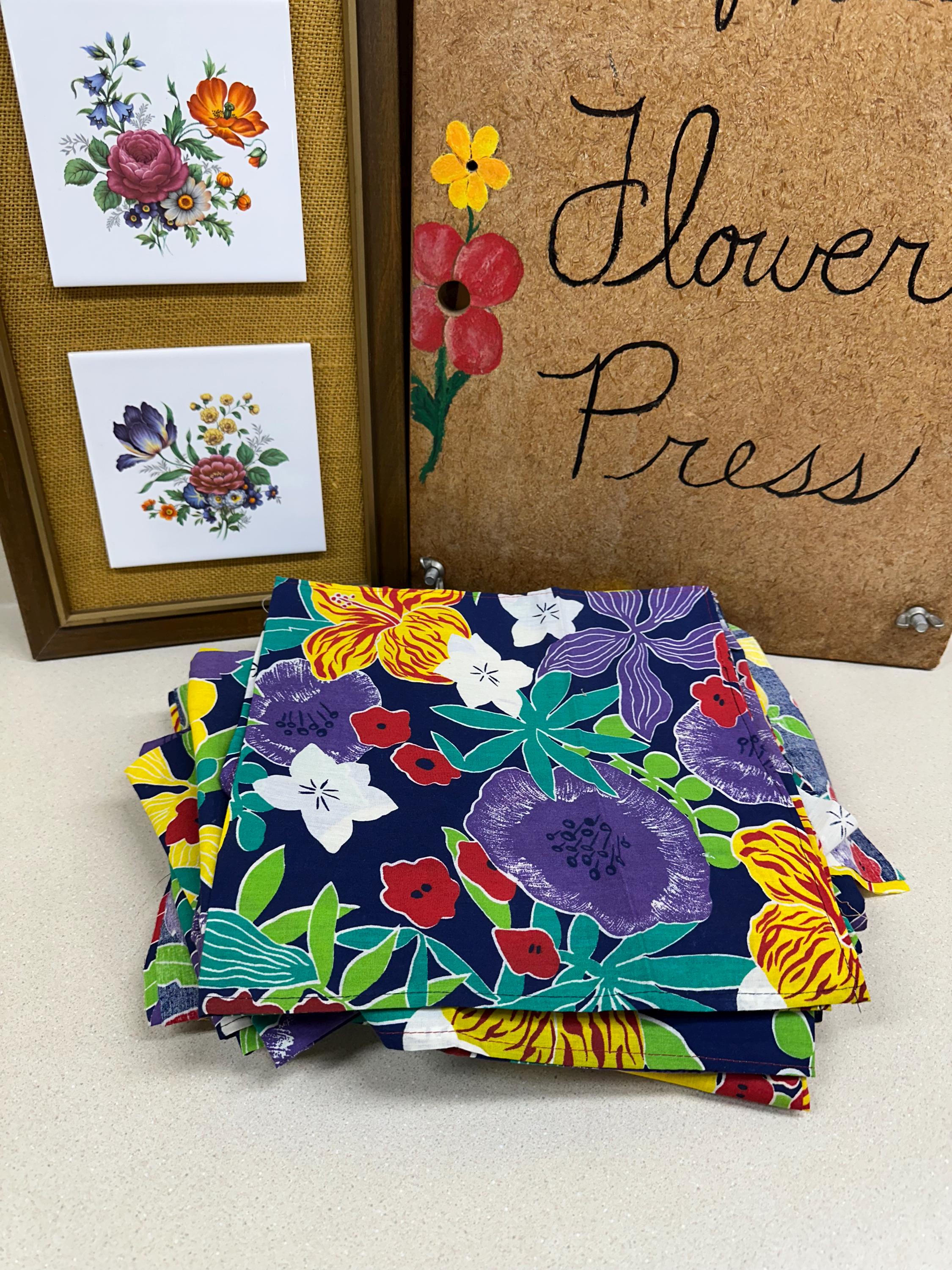 Vintage Floral Fabric Pieces: Retro Sewing Material, Unfinished Projects