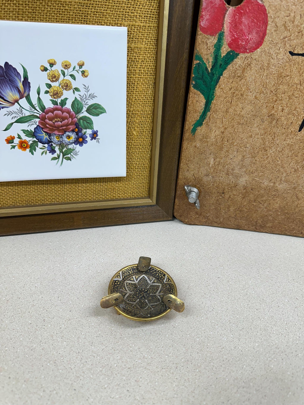 Vintage Ashtray Incense Burner Damascene Metal Gold Plate Special Occasions Trinket Dish