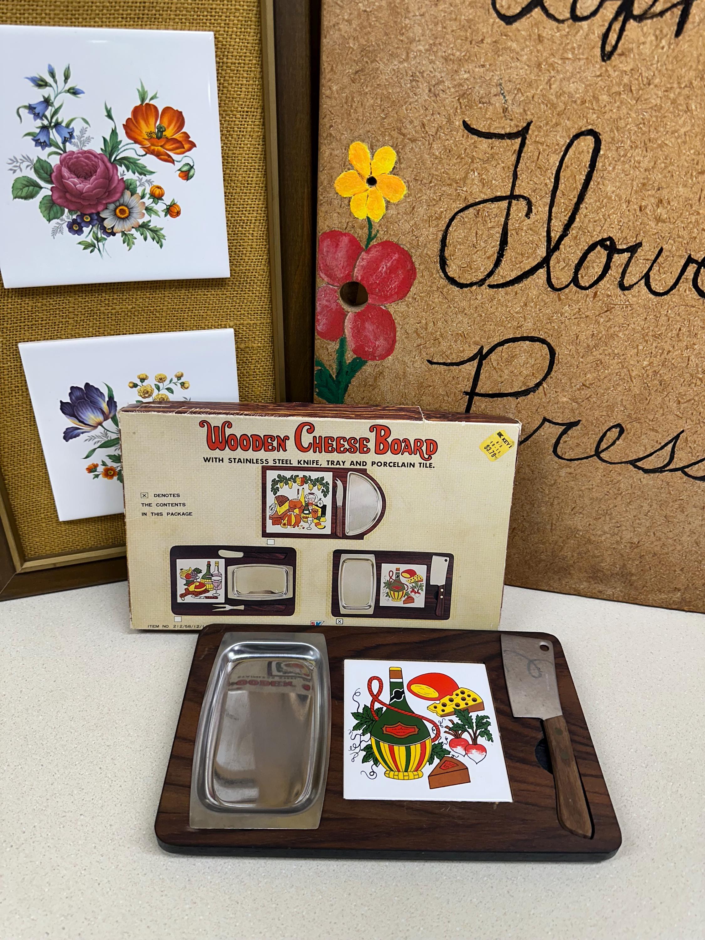 Vintage Wooden Trivet Cheese & Crackers Board Serving Tray Retro Kitchen Decor Charcuterie Board Japan