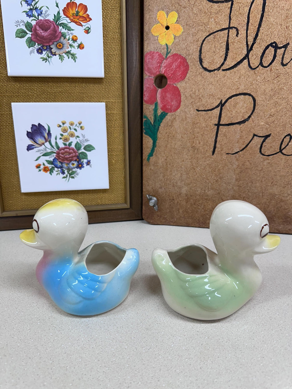 Vintage Planters Pots Ducks Set of 2 Plant Vessel USA Pottery