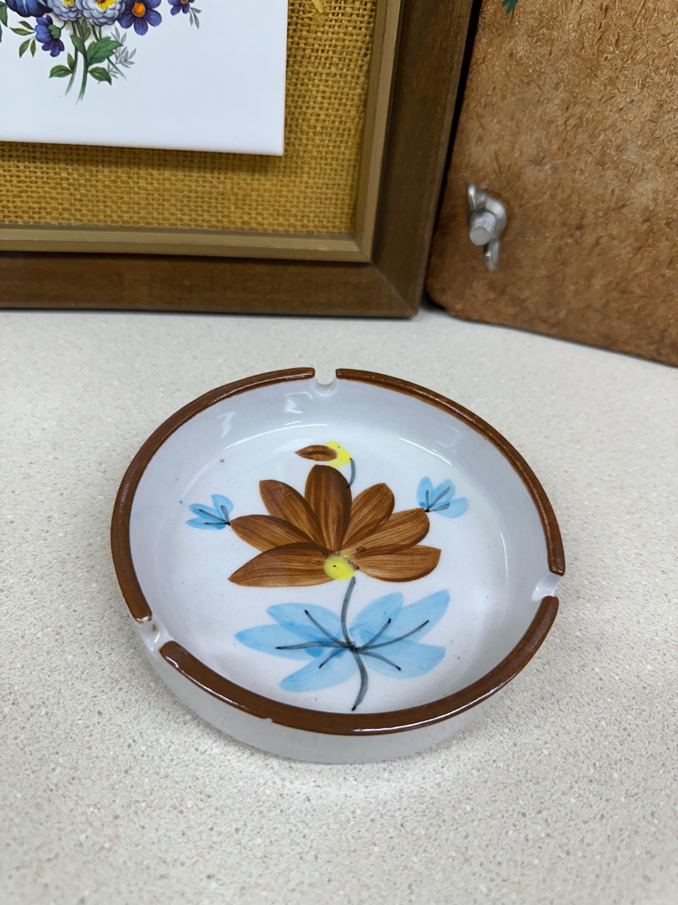 Vintage Ashtray Flowers Floral Decor Coastal Colors Japan Stoneware