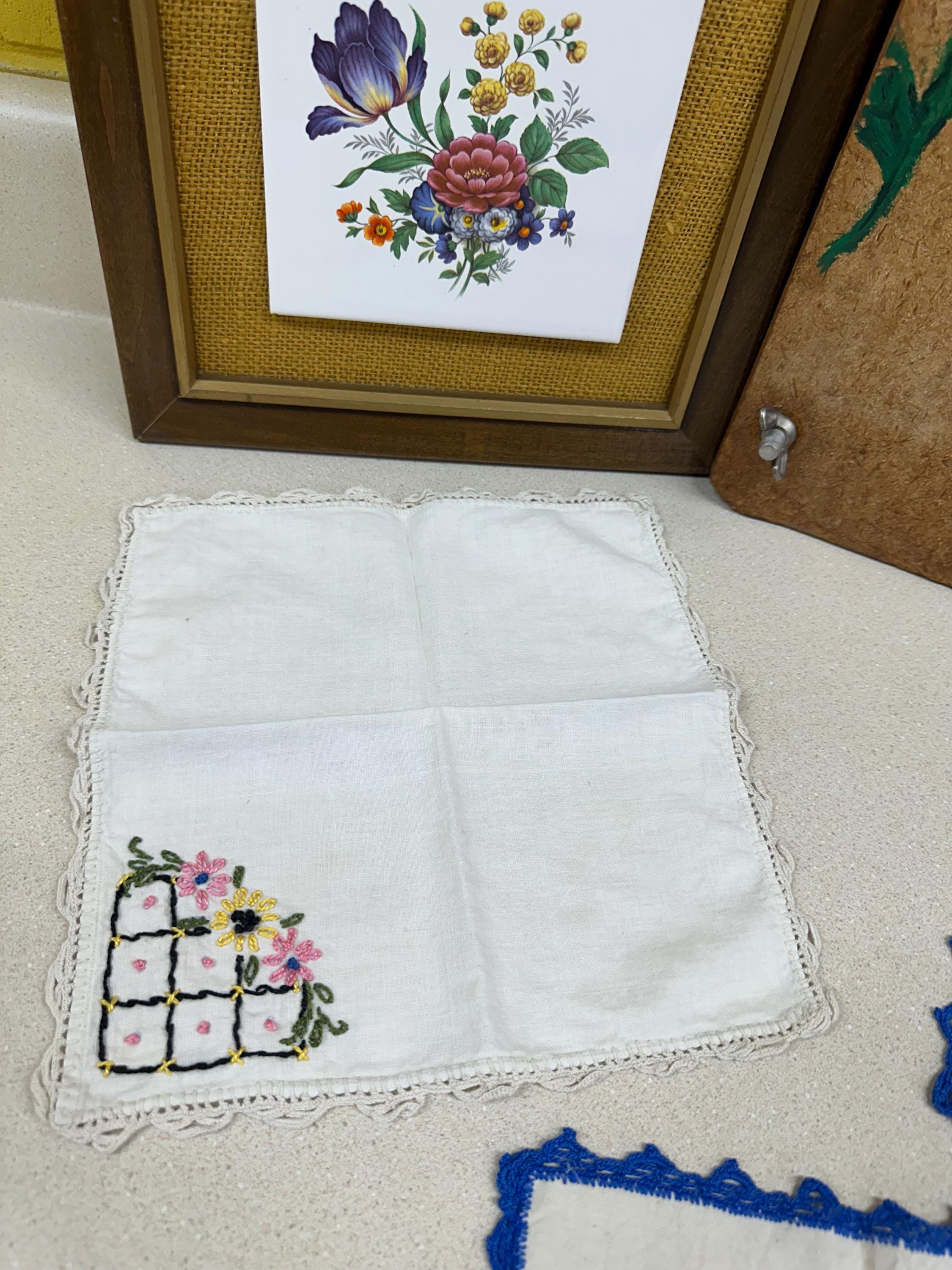 Embroidered Vintage Hankies Set of 3: Linen Table Decor