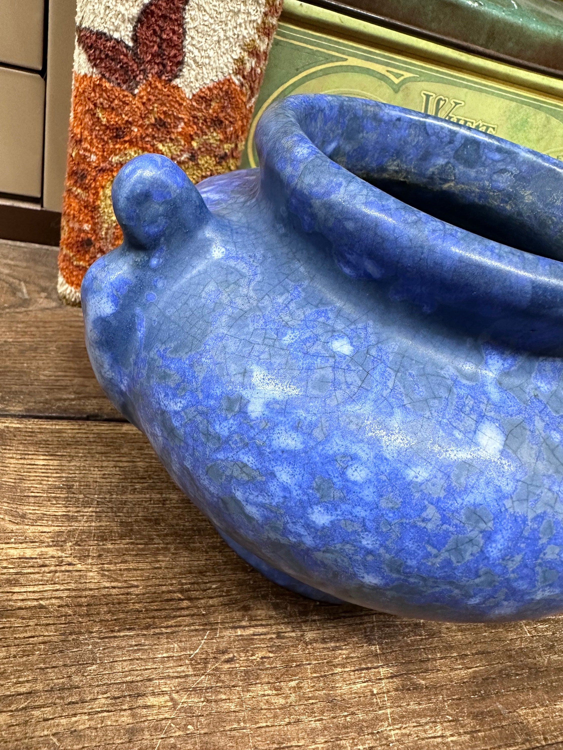 Vintage Planter Pot Blue Heavy Crock Brush McCoy Periwinkle Blue USA