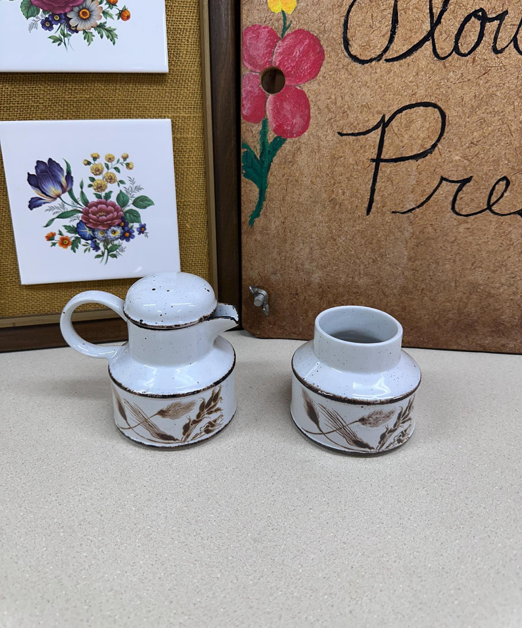 Vintage Creamer & Sugar Bowl Cream and Sugar Set of 2 Midwinter England Stoneware