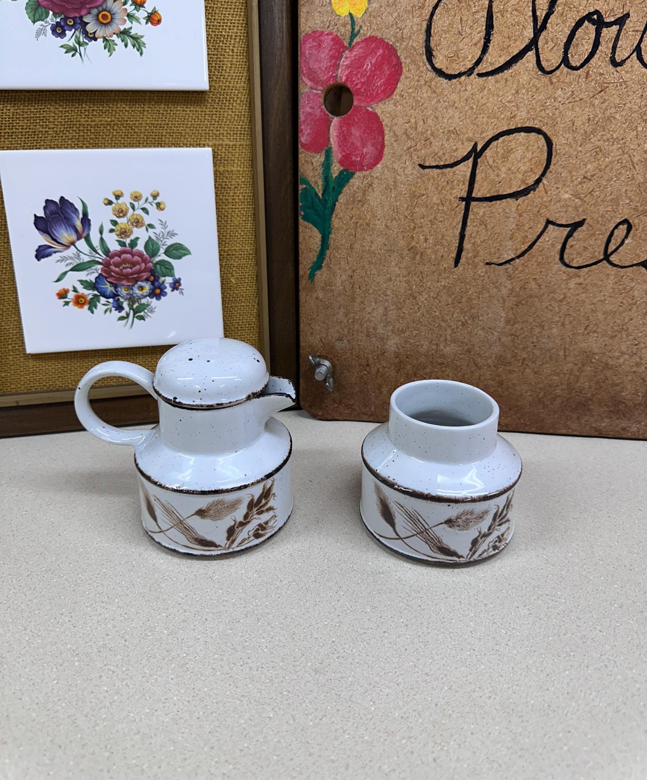 Vintage Creamer & Sugar Bowl Cream and Sugar Set of 2 Midwinter England Stoneware