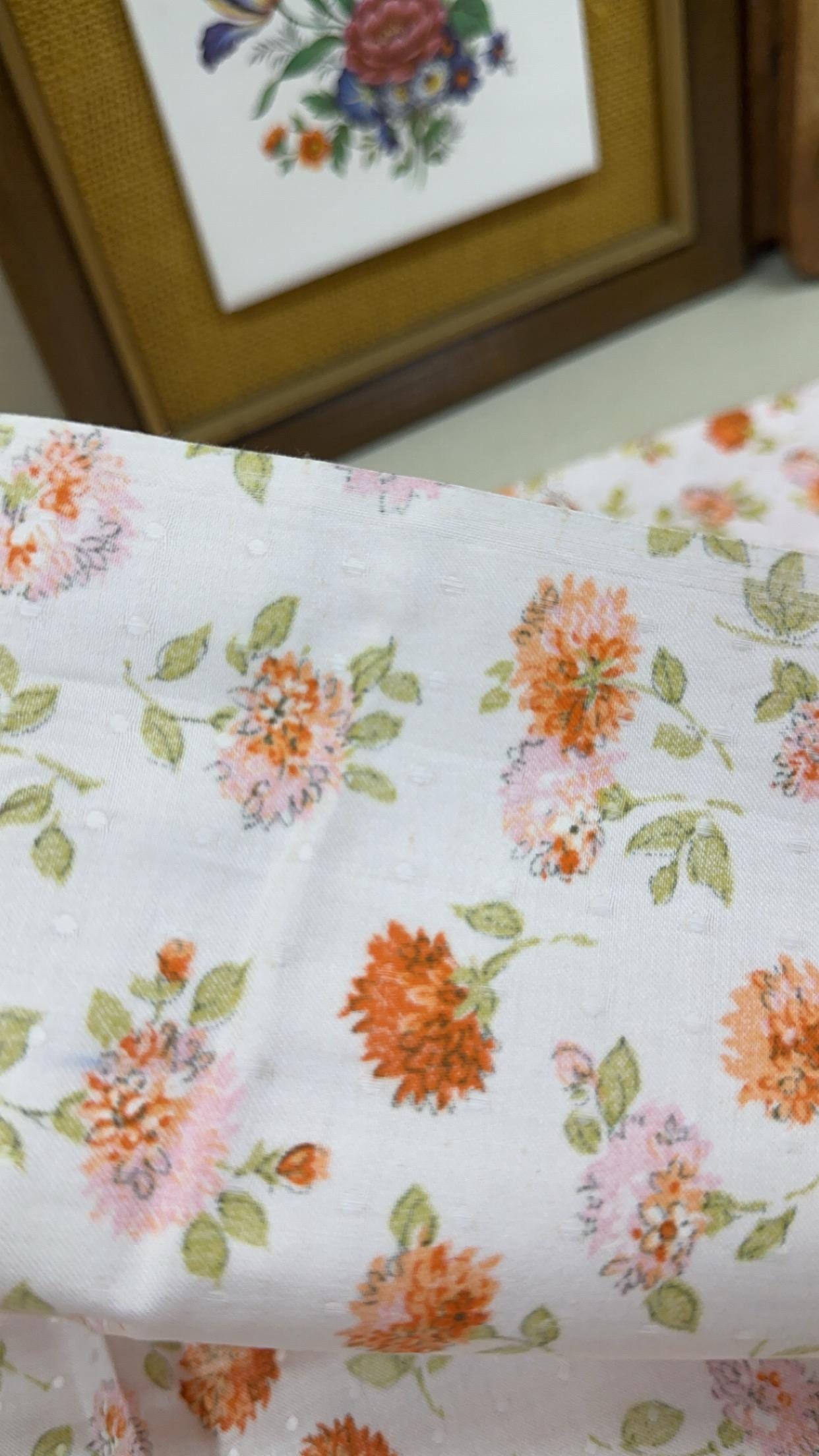 Vintage Floral Fabric: Pink, Orange & Green Textiles - 34 x 106 Inches