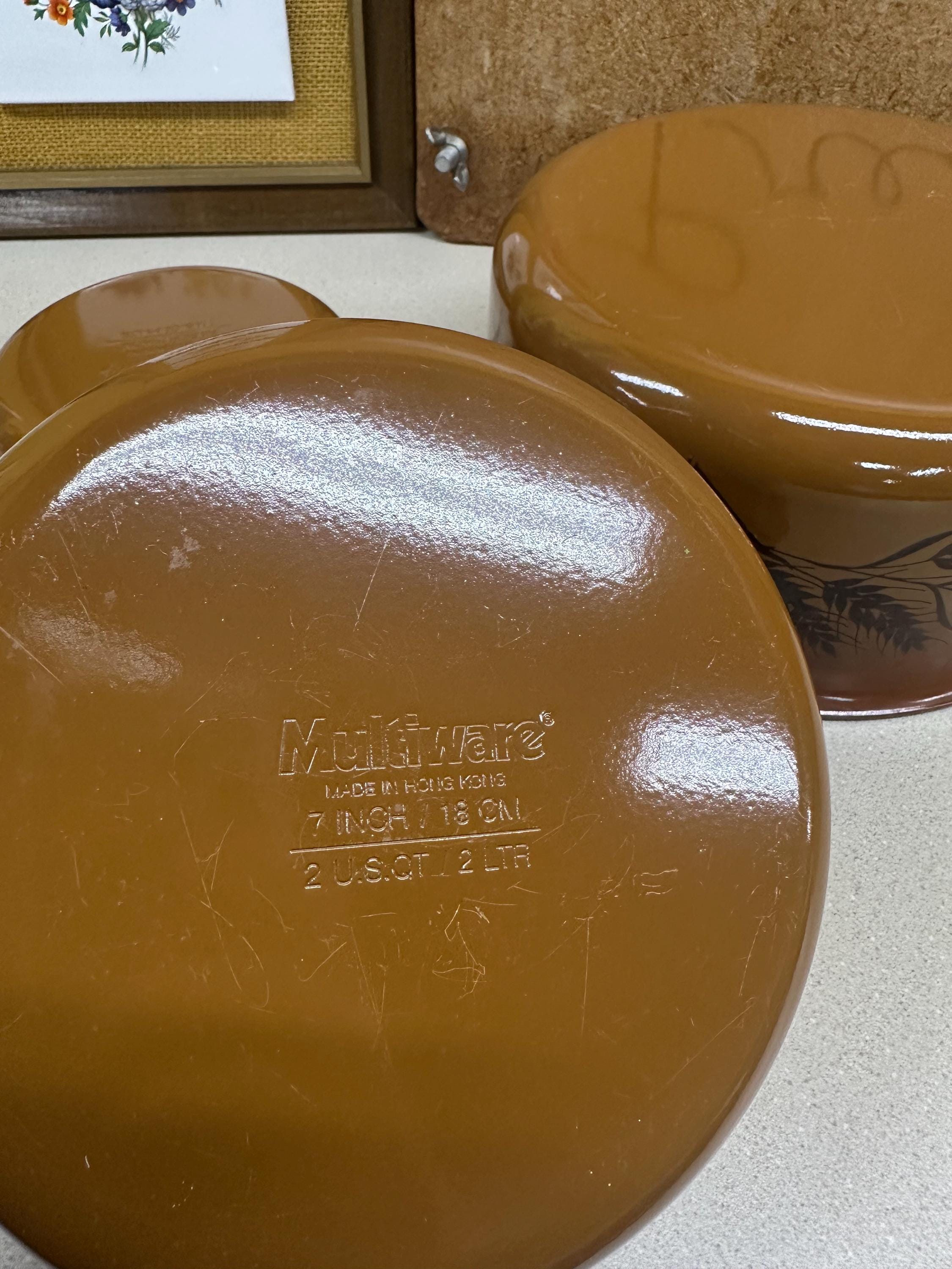 Vintage Wheat Enamel Nonstick Pots Cooking Pan Retro Kitchen Decor: Multiware Set of 3