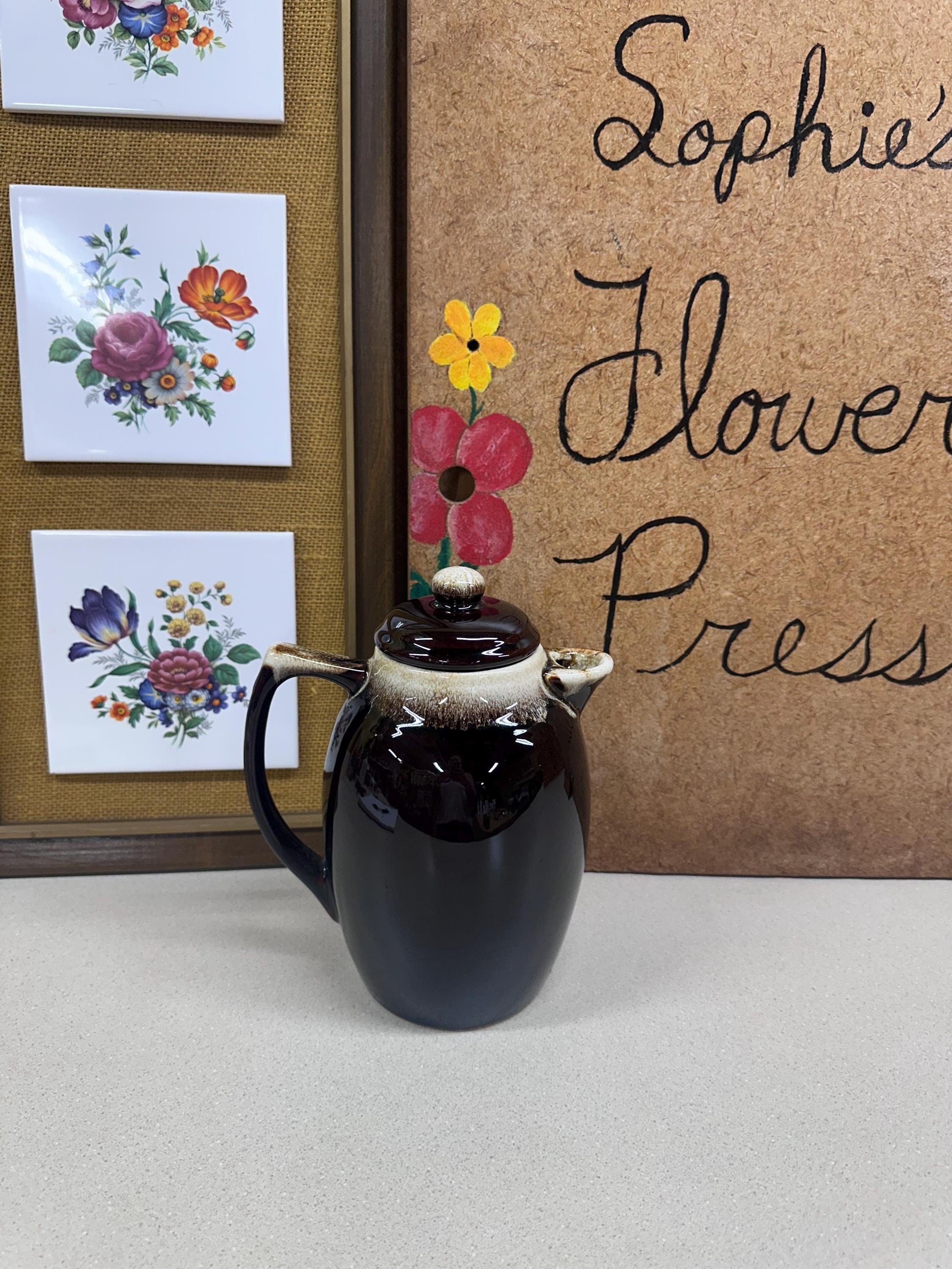 Vintage Kettle Tea Pot Brown Drip Pfaltzgraff USA Vintage Dishes