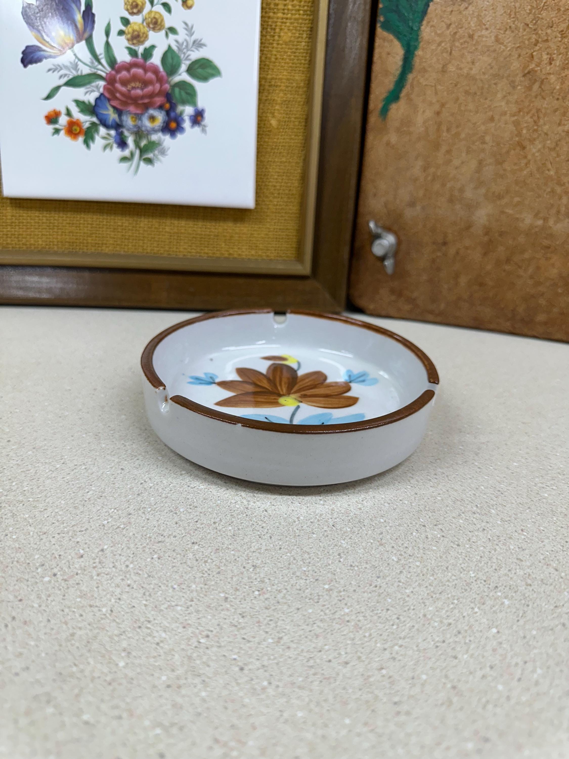 Vintage Ashtray Flowers Floral Decor Coastal Colors Japan Stoneware